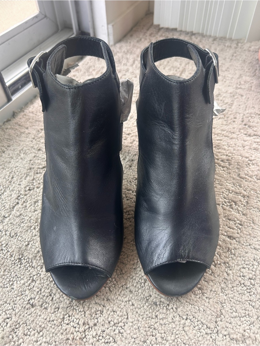 Black Peep-Toe Ankle Booties - Women